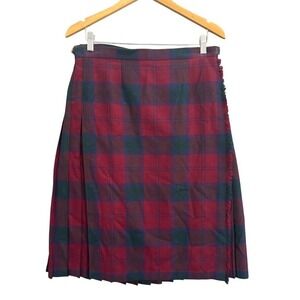 Pitlochry Pure New Wool Plaid Kilt Skirt Burgundy Blue Green Made in Scotland 20